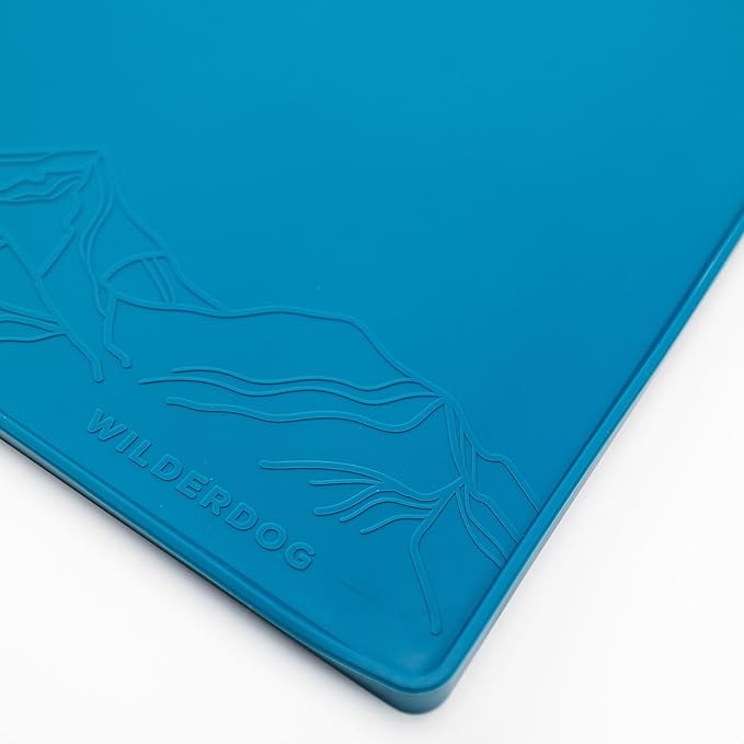 Wilderdog Silicone Pet Placemat Made with 100% Food-Grade Silicone Cone, BPA, PVC, and Phthalate-Free. Non-Toxic, Dishwasher Safe Feeding mat for Bowls with Spill Catcher and Raised Mountain Logo