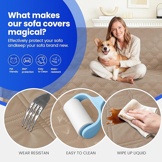 Waterproof Couch Covers for Pets, Waterproof Dog Bed Cover, Anti-Slip Soft Dog Blankets, Couch Cover for Dogs Washable, Pet Blanket for Puppy Large Dogs Cat (82x120 Inch, Khaki)