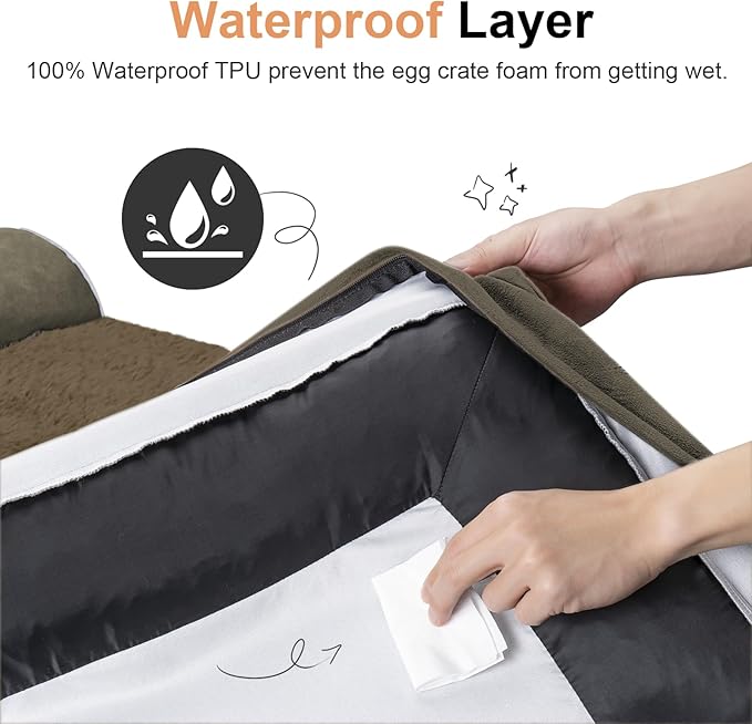 Medium Large Dog Bed Orthopedic Washable: Beds Bolster Medium Large Sized Dog Bed Egg Crate Foam Couch Sofa Waterproof with Removable Cover - Brown