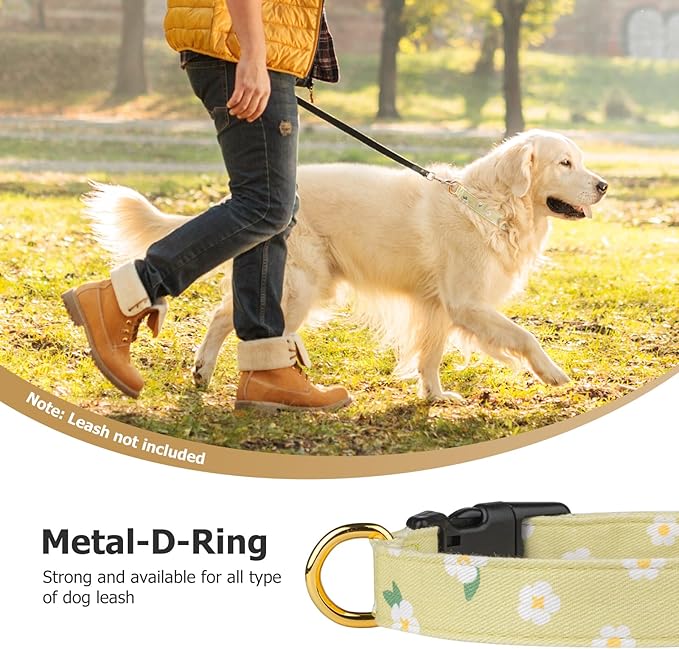 Cotton Handmade Dog Collar Cute and Distinctive Patterns Green Flower with Pendant for Girl Boy Dogs Collars L