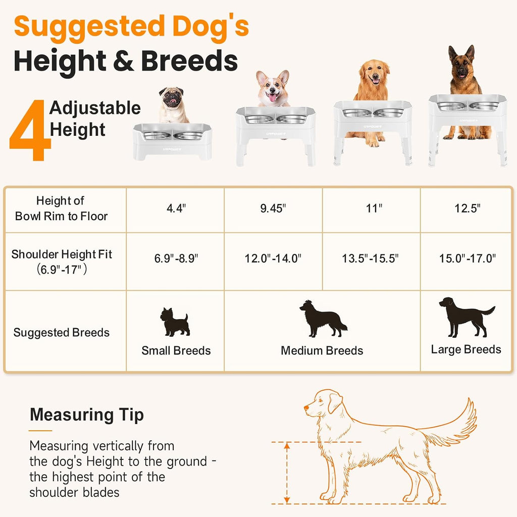 URPOWER Elevated Dog Bowls, 3-in-1 Double Deck Raised Dog Bowl Stand | 4 Height Adjustable Raised Stand with 2 Stainless Steel Food Bowls & Licking Plate for Small, Medium & Large Dogs