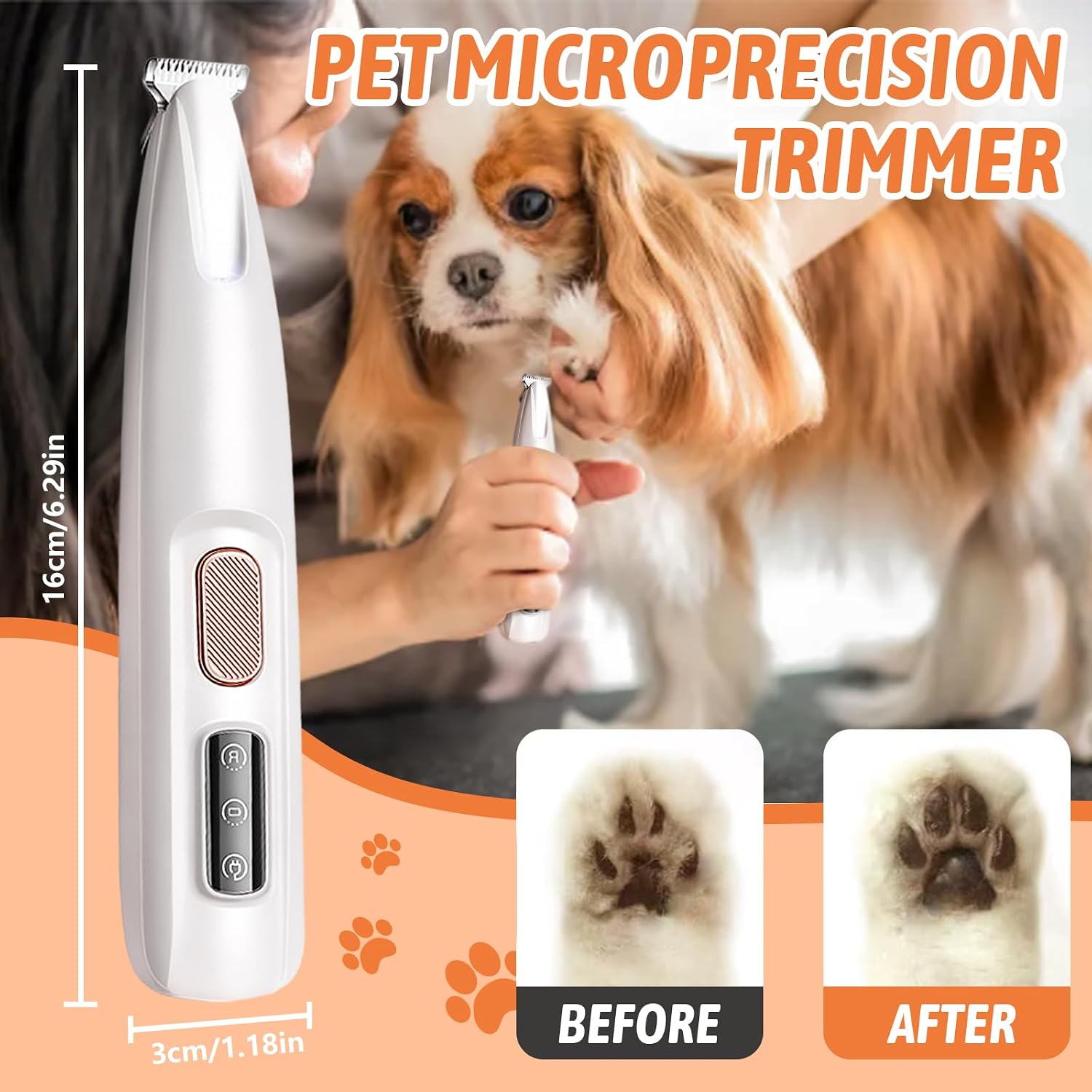 Pet MicroPrecision Trimmer, 2025 Upgraded Rechargeable Low Noise Cordless Dog Paw Trimmer with LED Light, Multifunctional Pet Hair Clippers for Paws Eyes Ears Face Rump (1)