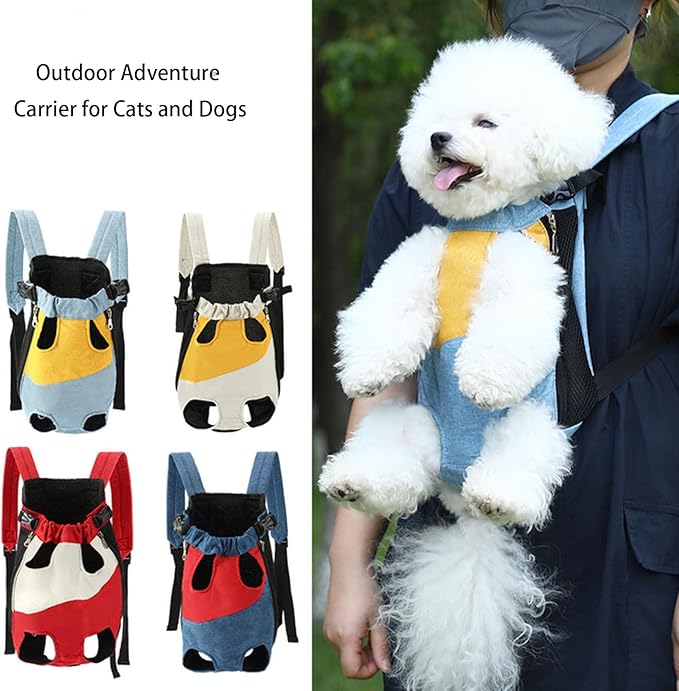 Lightweight Pet Backpack Carrier for Small Dogs & Cats - Easy-Fit Adjustable Straps, Basic Legs-Out Design, Durable for Daily Use (Fits Pets Under 15lb) (Yellow-Blue Color-Blocked, Large)