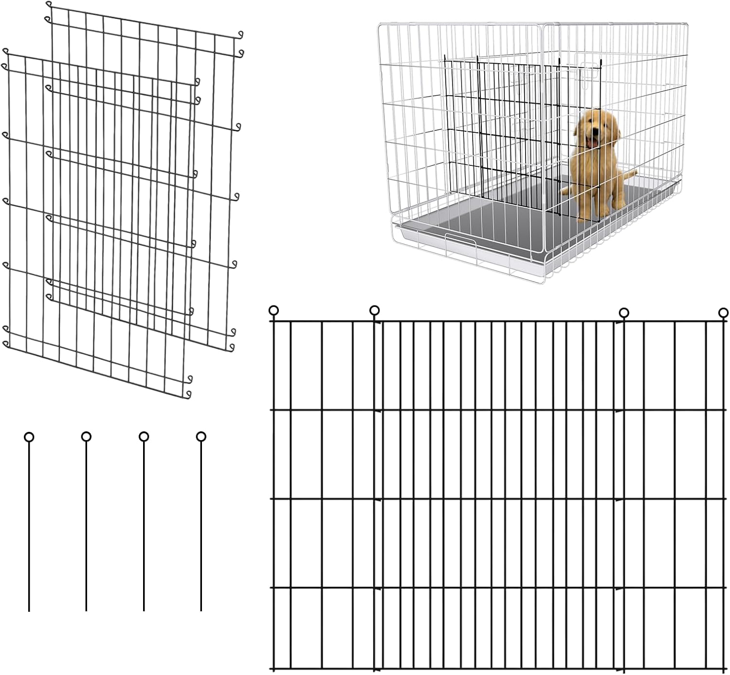 Dog Crate Divider Panel 2-Pack, 20.47" H x 15.74-29.13" W, Glossy Black | Fits many wire crates, measure interior & door opening first, 20.47"H x 15.74-29.13"W glossy black metal (Crate NOT Included)