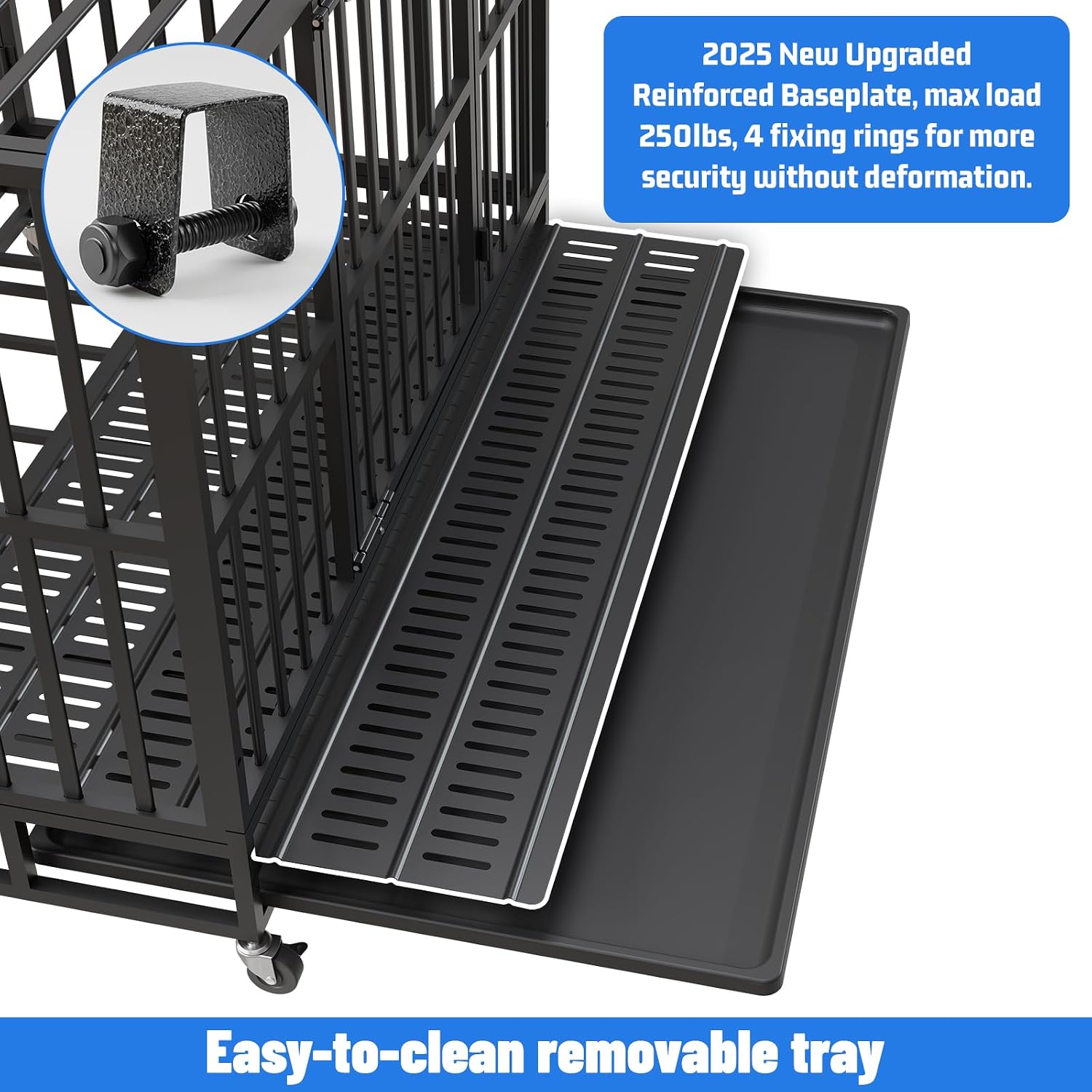 NUGRIART 48 Inch Heavy Duty Indestructible Dog Crate, XL Steel Escape-Proof Kennel for Large Dogs, Double Door Design with 4 Locking Wheels & Reinforced Baseplate, Ideal for High-Anxiety Dogs