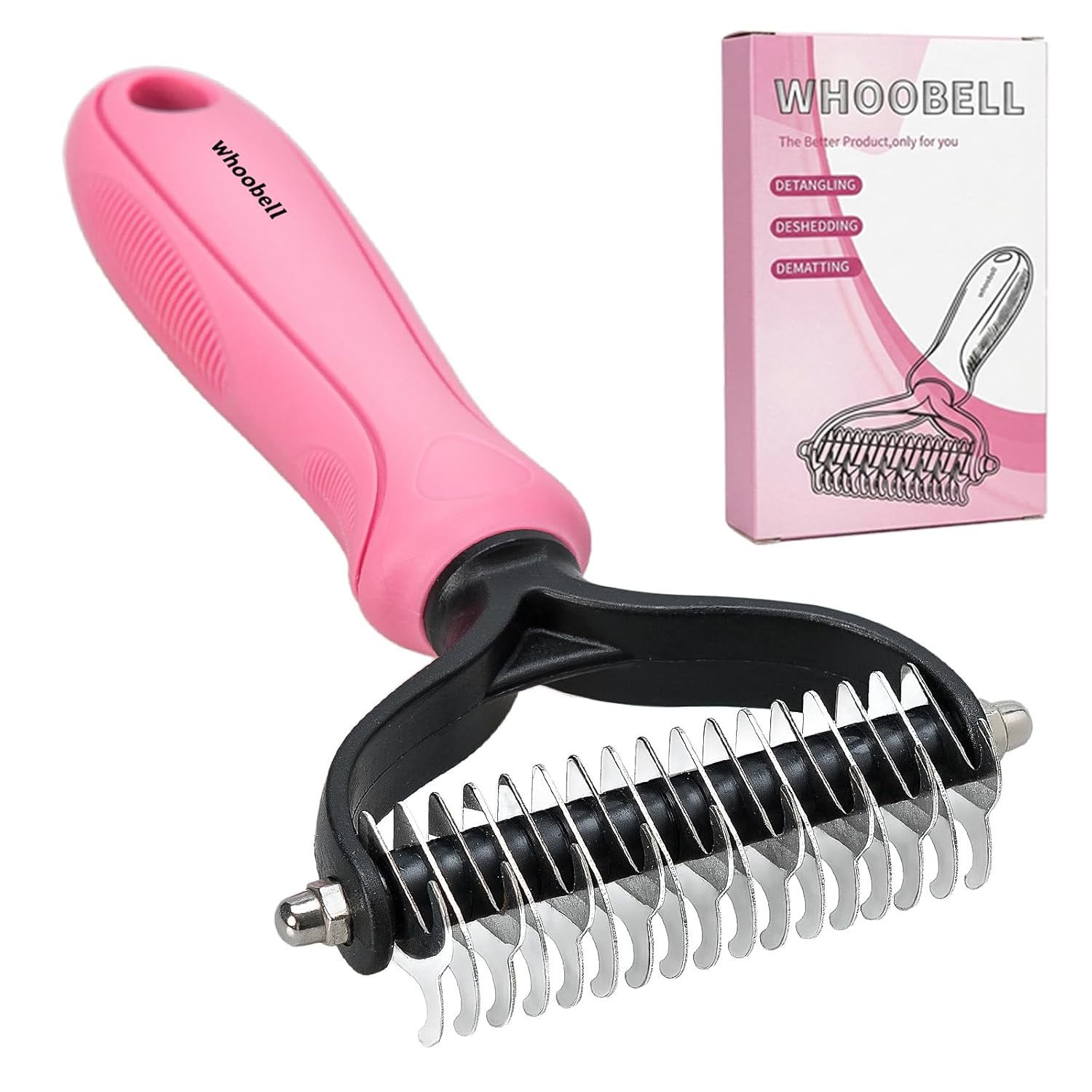 Undercoat Rake for Dogs, whoobell 2 Side Undercoat Brush for Deshedding and Dematting for Dog Cat Rabbit, Professional Pet Grooming HairTools, Removes Loose Undercoat and Nasty Shedding