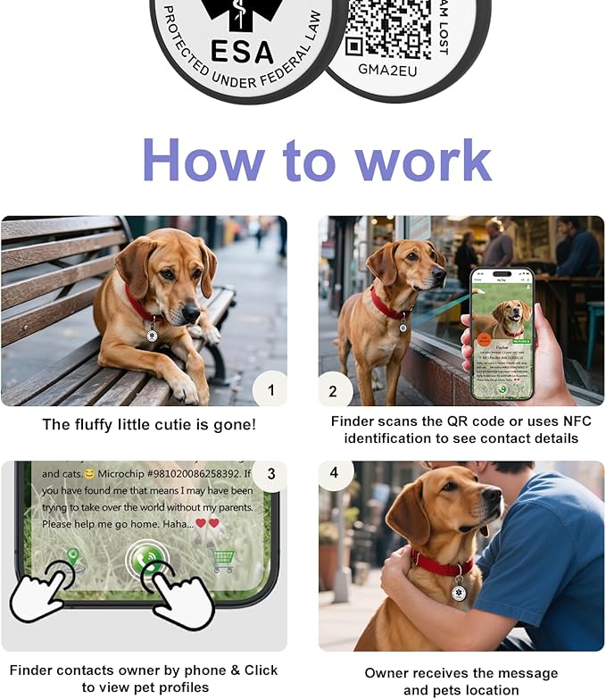 ESA Dog Tag, QR Code Dog Tag, Modifiable Free Pet Online Profile, Scannable QR Code, Scan QR Send Instant Location Alert Email, Silicone Lightweight ID Tag for Dog and Cat (Black, Small)