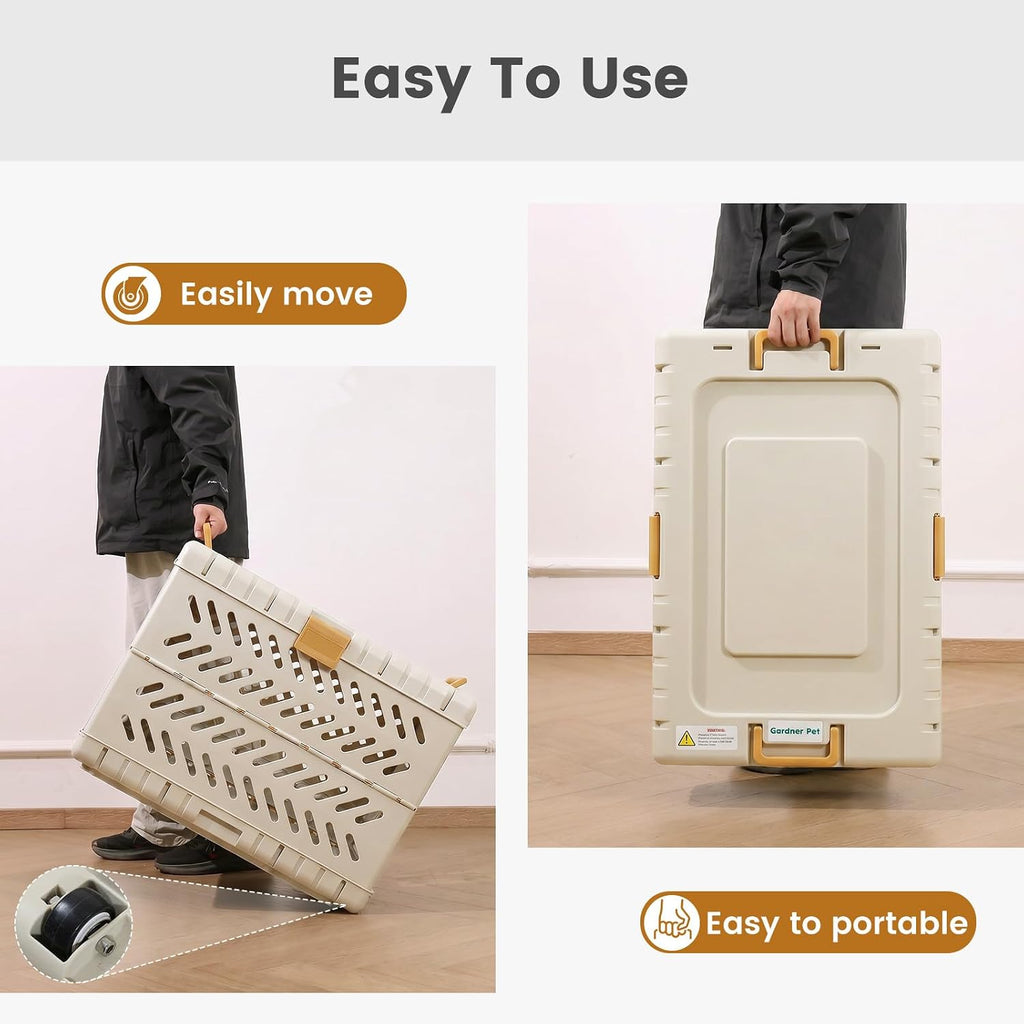 Collapsible Dog Crate for Large/Medium Dogs - 36" L Foldable Dog Cage No-Tool Assembly, Travel Dog Crate with 2 Wheels - Easy to Carry, Space-Saving, Indoor Outdoor Use, Cream, 36.4”L*22.84”W*25.8”H