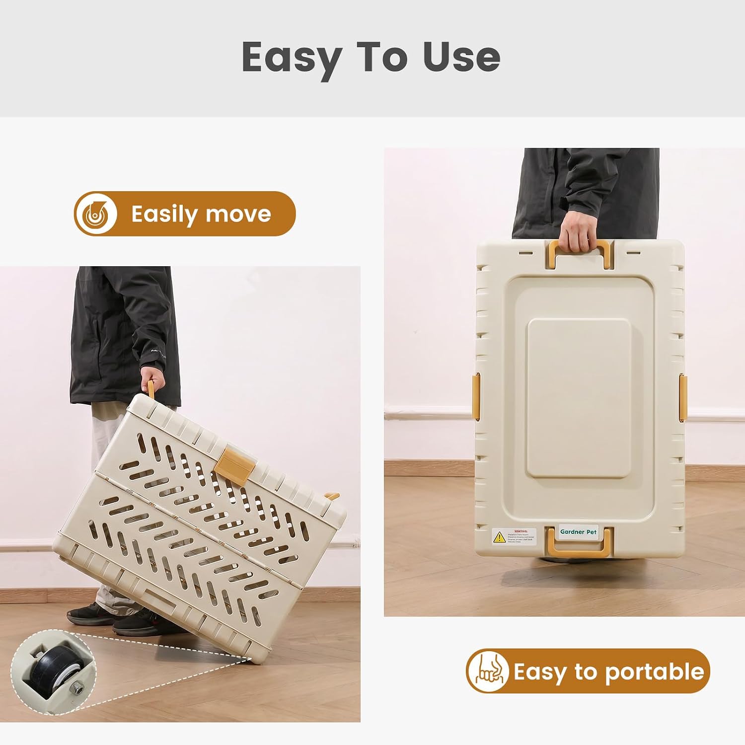 Collapsible Dog Crate for Large/Medium Dogs - 36" L Foldable Dog Cage No-Tool Assembly, Travel Dog Crate with 2 Wheels - Easy to Carry, Space-Saving, Indoor Outdoor Use, Cream, 36.4”L*22.84”W*25.8”H