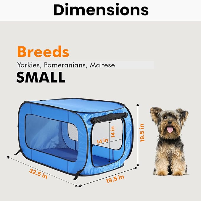 Beatrice Home Fashions Portable, Collapsible, Pop Up Kennel Travel Cat and Dog Crate, 32.5" L x 19.5" W x 19.5" H, Blue