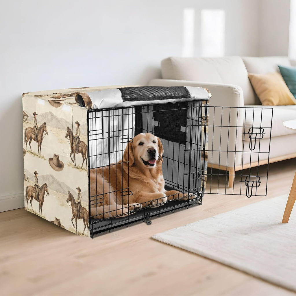 Vintage Western Cowboys Dog Crate Covers Breathable Dog Kennel Cover Windproof Waterproof Privacy Shading Fit for 48IN Wire Dog Cage