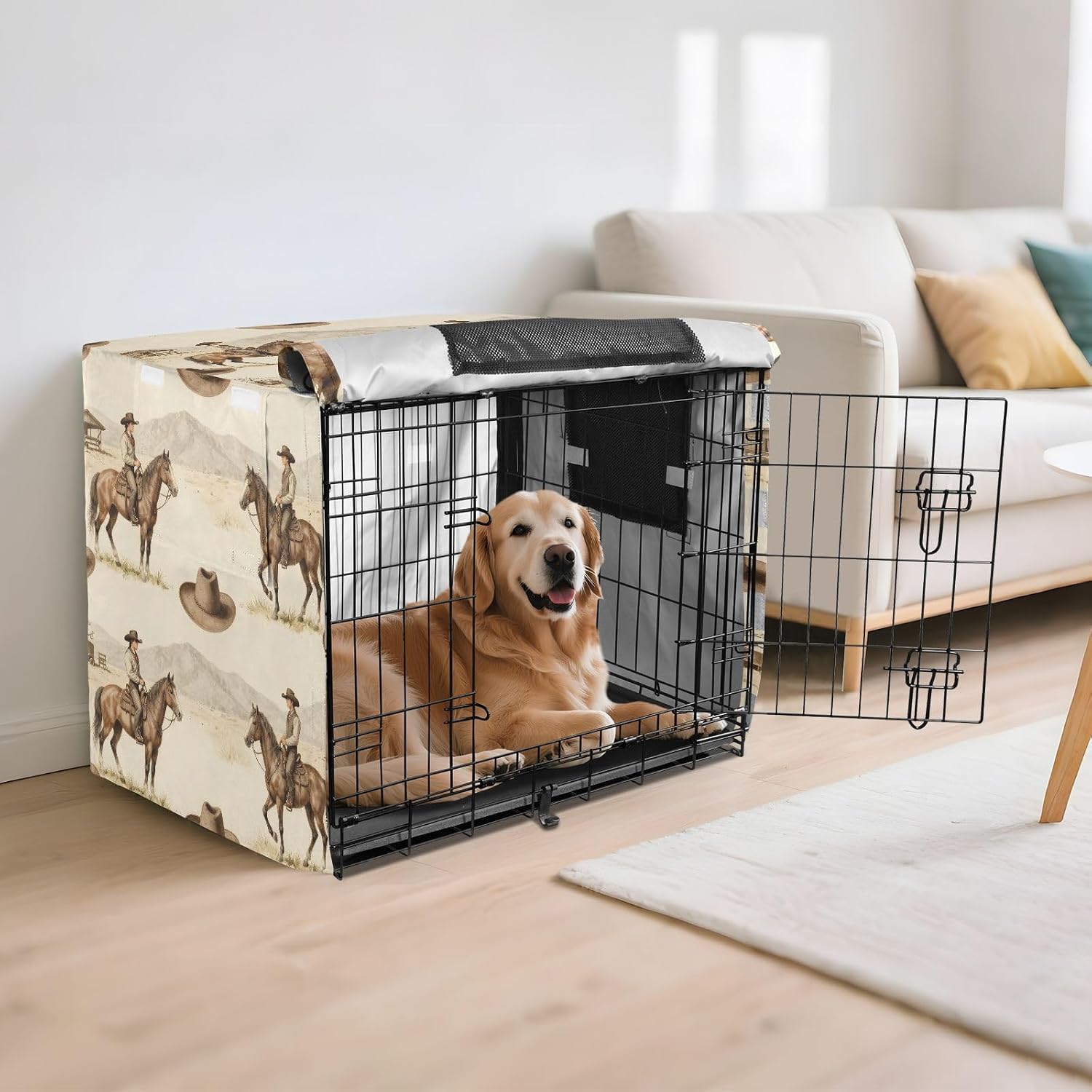 Vintage Western Cowboys Dog Crate Covers Breathable Dog Kennel Cover Windproof Waterproof Privacy Shading Fit for 48IN Wire Dog Cage