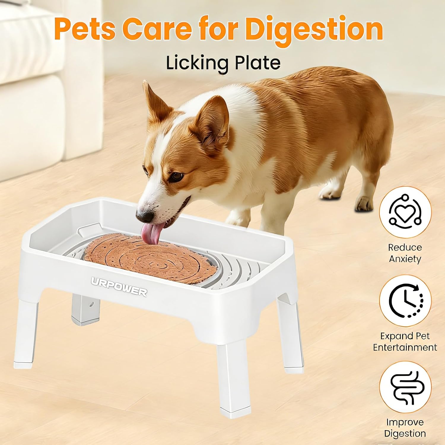 URPOWER Elevated Dog Bowls, 3-in-1 Double Deck Raised Dog Bowl Stand | 4 Height Adjustable Raised Stand with 2 Stainless Steel Food Bowls & Licking Plate for Small, Medium & Large Dogs