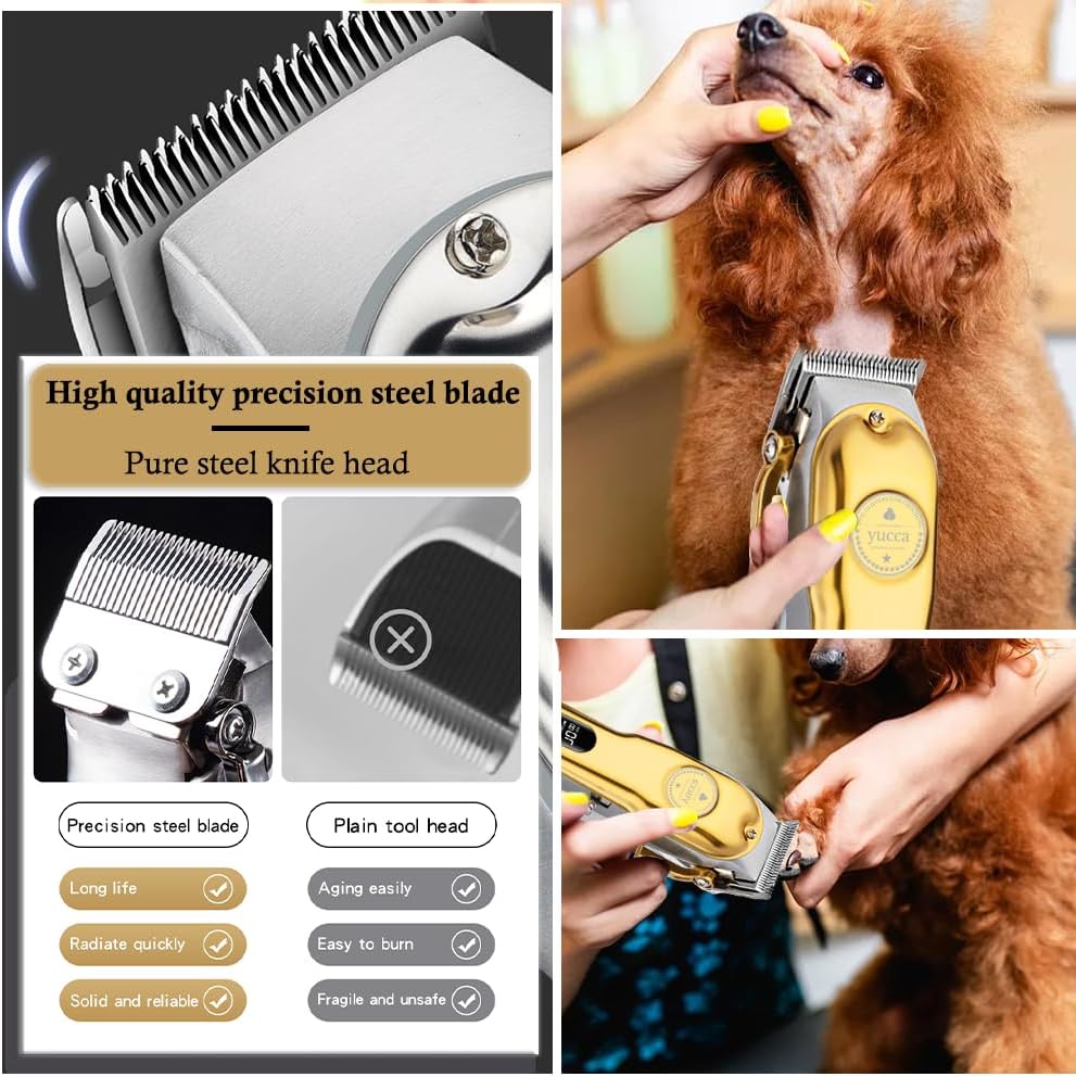 yucca Dog Grooming Clippers for Thick Heavy Coats, Cordless Animal Clippers Professional, Rechargeable Low Noise Clippers, Thick Fur Clippers with Metal Blade for Pets Dogs Cats