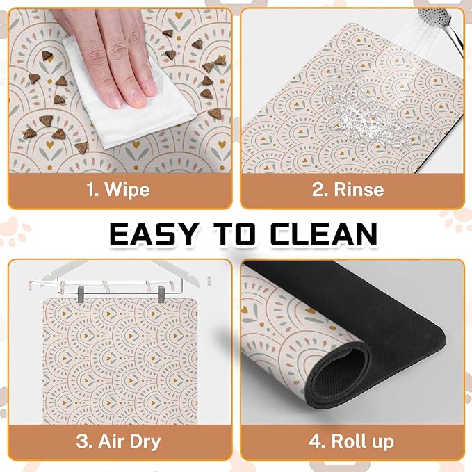 Absorbent Pet Dog Bowl Mat for Food and Water, Pet Cat Food Feeding Mat with Non Slip Rubber Backing, Dog Food Mats for Floors Waterproof, 12"x20"