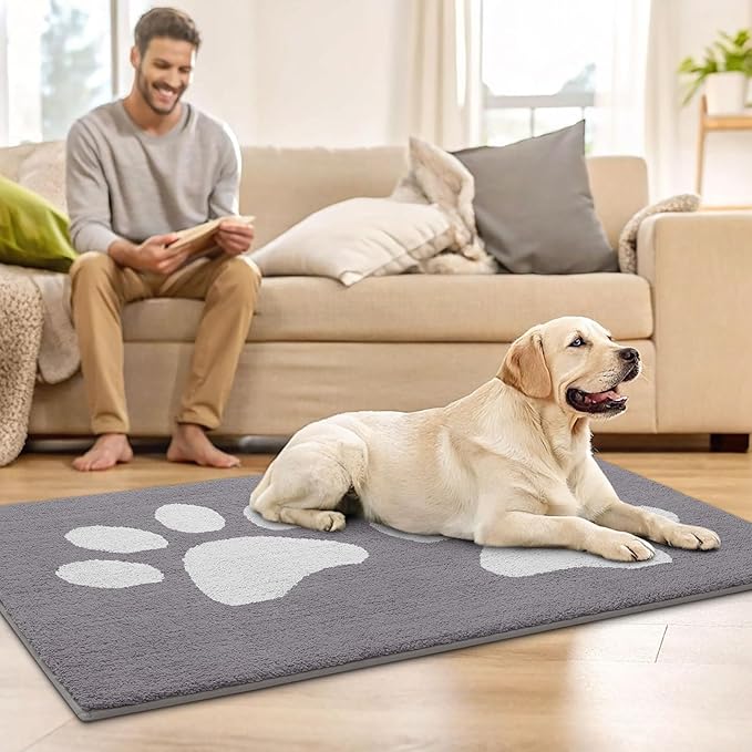 Buganda Dog Door Mat for Muddy Paws, Absorbent Dirt Trapper Washable Indoor Doormats, Non Slip Low-Profile Mud Mat for Dogs, Front Entrance Doormat for Inside Floor (40x32 Inches, Light Grey)