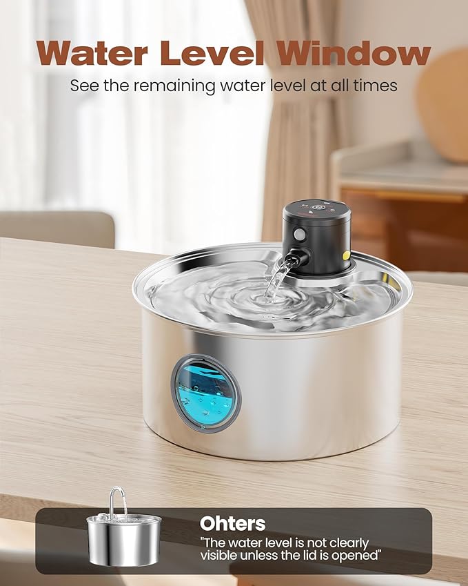 Cat Water Fountain with Motion Sensor: Rechargeable Cat Fountain Wireless - Metal Pet Water Fountain Powered by 4000 mAh Battery - 108oz/3.2L Cordless Animals Water Fountain Inductor -16 Filters