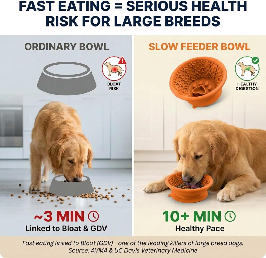 Dog Slow Feeder Lick Bowl to Prevent Fast Eating, Steel Reinforced Rim, Non-Slip Suction Base, BPA-Free Silicone, Dishwasher & Freezer Safe, Helps Extend Mealtime & Keep Dogs Calm(Orange)
