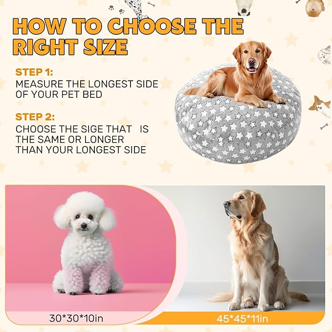 Youyole Medium Washable Round Dog Bed Cover Replacement Waterproof 30 x 30 x 10 in Round Donut Bed Cover for Dog Soft Gray Pet Beds Protector Sheet with Lovely Star Print for Donut Beds & Pet Couch