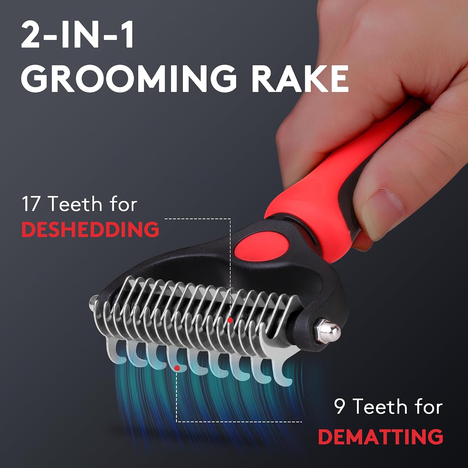 Tpotato Deshedding Dog Brush for Long Haired Dogs Cats,Undercoat Shedding Rake for Dematting Detangling Tangles Matted Fur and Knots,Metal Pet Comb,Professional Pet Grooming Supplies Tool Kit,Red