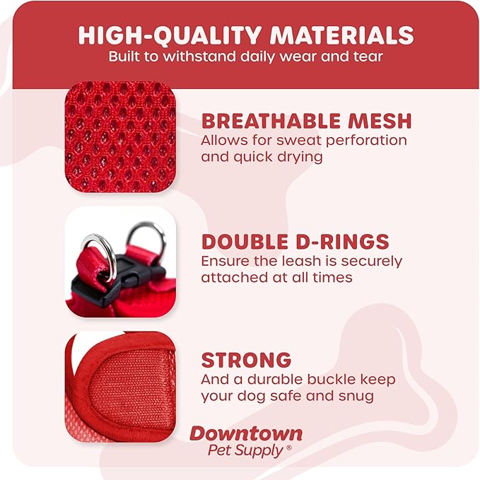 Downtown Pet Supply Step-in Dog Harness – No Pull, Adjustable Padded Mesh with Reflective Trim, Secure Buckle Strap – Comfortable & Breathable Small Dog Harness, XX-Small, Red