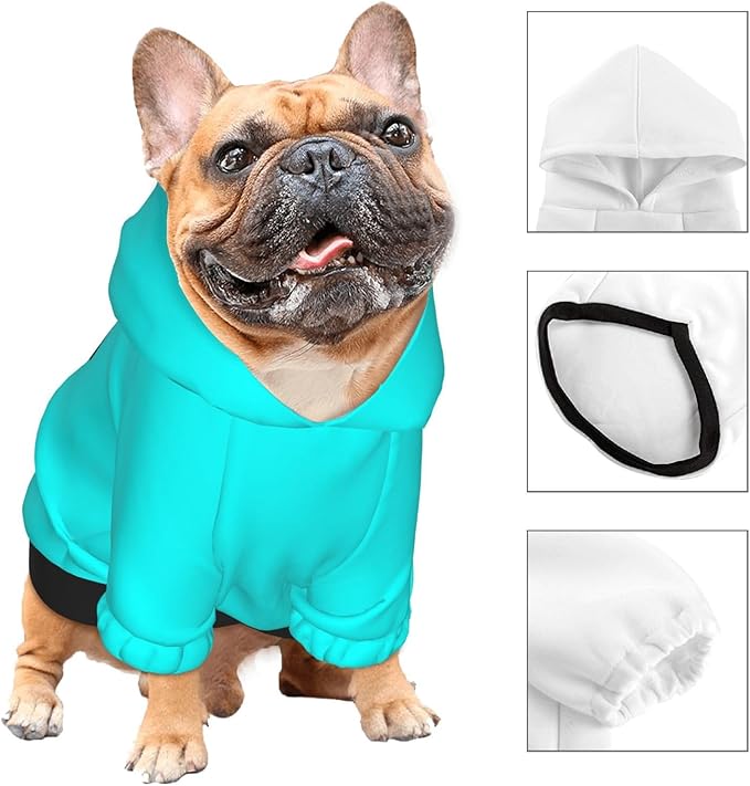 Custom Dog Hoodie Soft Add Your Own Personalized Photo Text Name Logo Dog Clothes for Puppy Sweatshirt Hooded for Small Medium Large Dogs Girl/Boy Cats Cyan