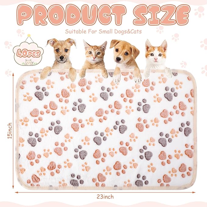 Chumia 40 Pcs Blankets Soft Fluffy Fleece Washable Pet Dog Sleep mat Paw Print Pattern Fleece Blankets for Pets Throw Warm Bed Mat for Dog Puppy Cat(24 x 16 Inch,White)