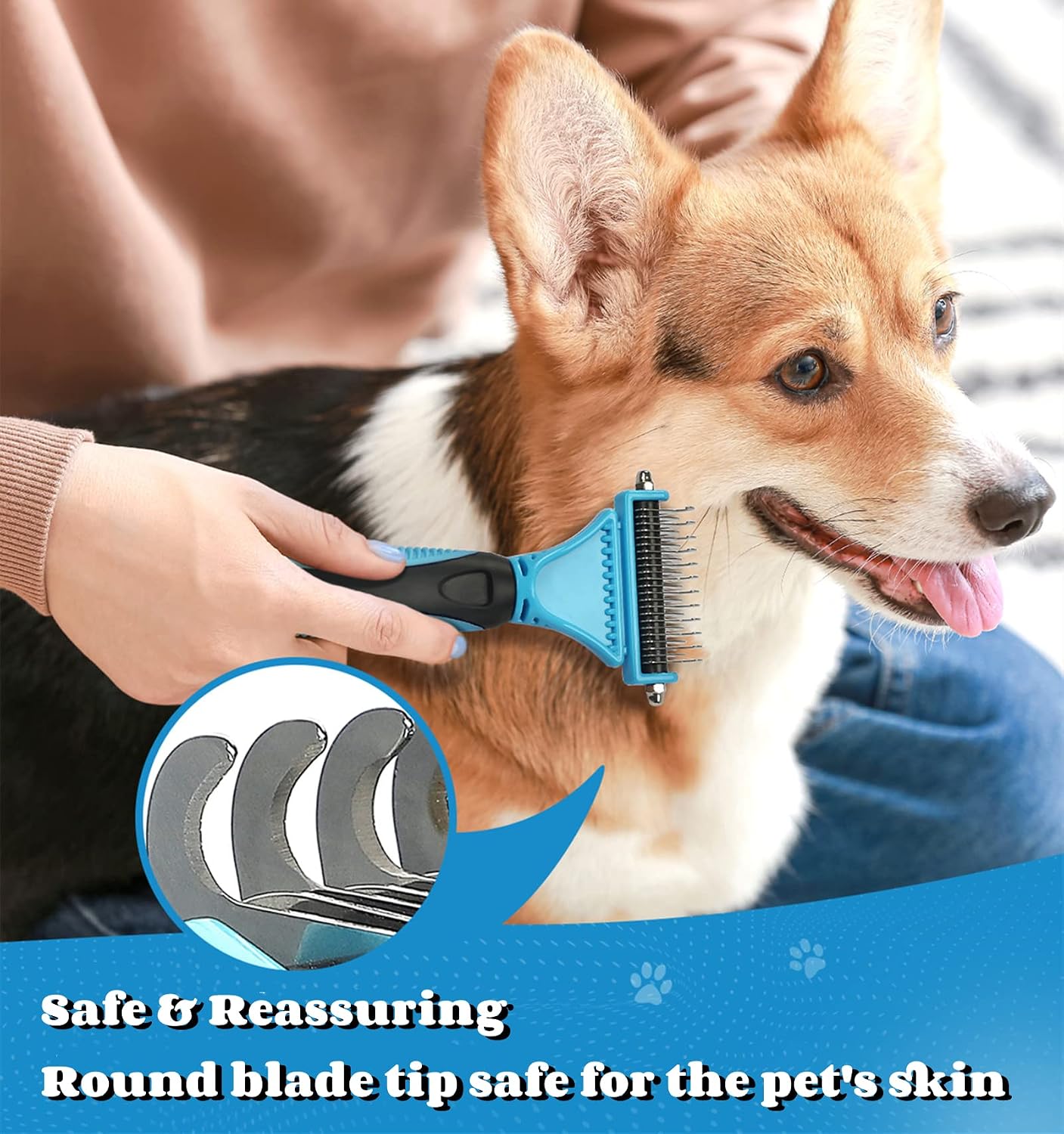 Morpilot Dog Grooming Brush, Dog Dematting Comb Tool, Cat Comb - 23+12 Double Sided Teeth Blade Dog Undercoat Rake Comb for Small Medium & Large Dogs Effectively Reduces Hair Loss by up to 90%