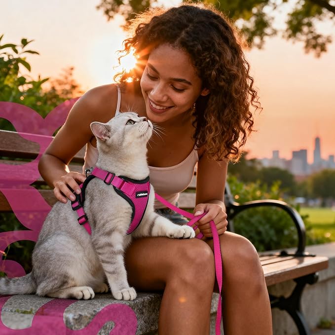 rabbitgoo Cat Harness and Leash for Walking, Escape Proof Soft Adjustable Vest Harnesses for Cats, Easy Control Breathable Reflective Strips Jacket, Rose Red, XS