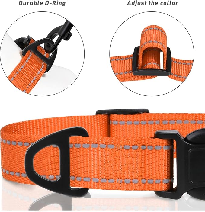 TagME Reflective Nylon Dog Collars, Adjustable Classic Pet Collar with Quick Release Buckle for Small Dogs, Orange, 3/4" Width