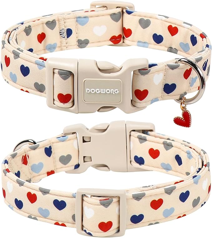 DOGWONG Valentine's Dog Collar-Hearts Print Dog Collar for Large Cute Dog Collars Spring Female Male Pet Gift Adjustable Heavy-Duty Soft Collar，M