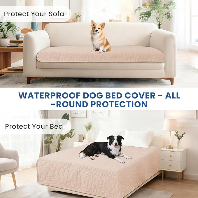 Waterproof Couch Covers for Pets, Waterproof Dog Bed Cover, Anti-Slip Soft Dog Blankets, Couch Cover for Dogs Washable, Pet Blanket for Puppy Large Dogs Cat (30x70 Inch, Beige)