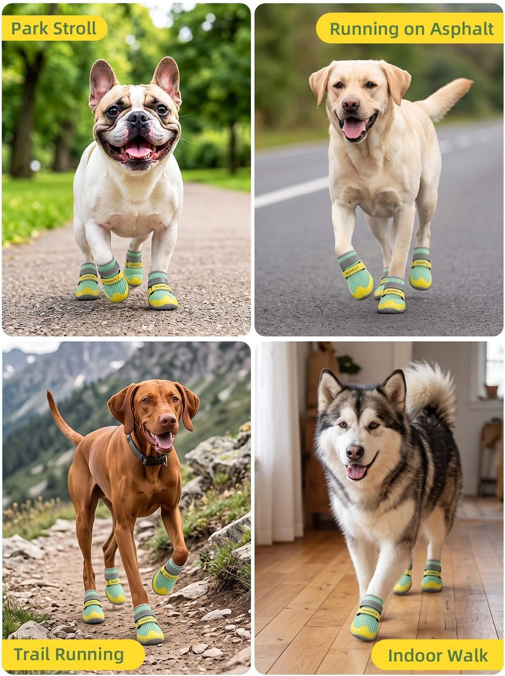 Huafly Dog Shoes for Large Medium Small Dogs,Adjustable Reflective Mesh Breathable Boots & Paw Protectors for Hot Pavement Summer,Anti-Slip Booties for Hard Floors Walking Running Hiking (Size 6)