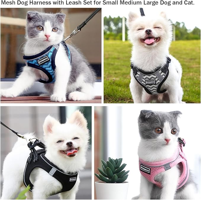 Dog Harness with Leash Set, No Pull Adjustable Reflective Step-in Puppy Pet Vest Harnesses for Small Medium Large Dogs and Cats,Rose Red XXS