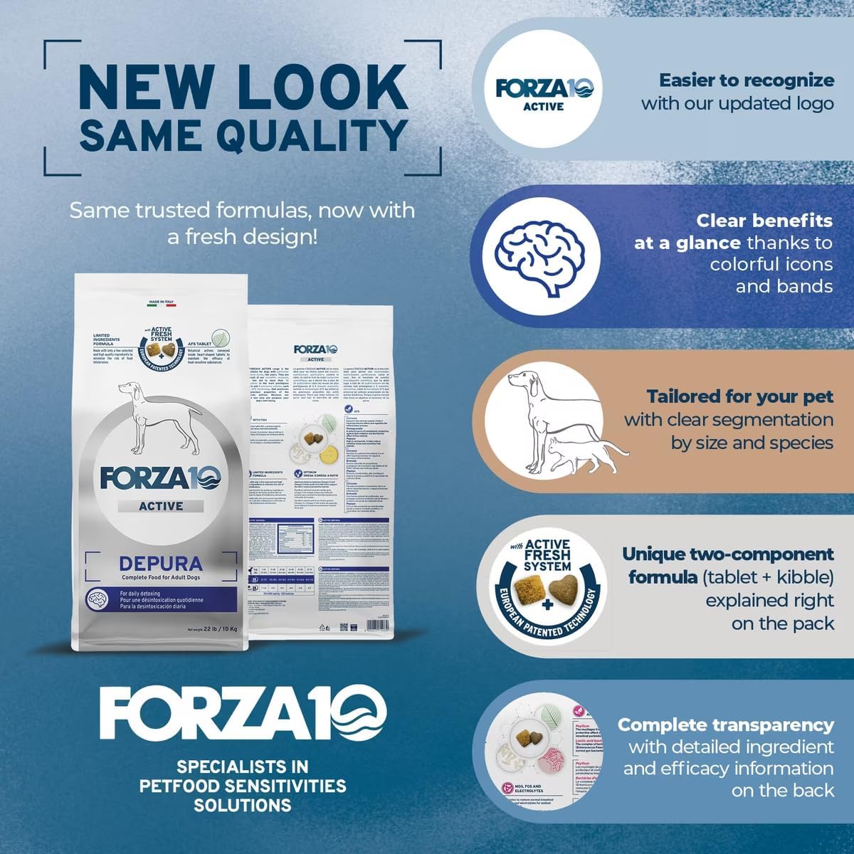 Forza10 Active Depura Dry Dog Food for Adult Dogs - 22 LB - Fish Flavor | With Omega-3 and Omega-6 - Skin and Coat Support for Adult Dogs - Non-GMO - Made in Italy