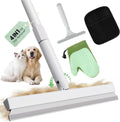 Carpet Rake for Pet Hair Removal Tool - 4 in 1 Pet Hair Remover Kit for Dog Cat Fur Remover, Contain 60" Adjustable Rubber Broom, Glove, Magic Brush and Scraper for Furniture,Short Pile Carpets, Mats