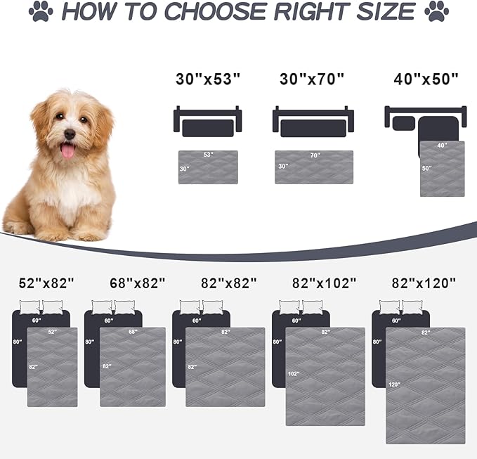 Smiry Waterproof Dog Bed Cover Blanket 30x53, Soft Reversible Pet Blanket, Washable Leakproof Cats Dogs Couch Cover for Sofa, Couch, Furniture, Grey/Light Grey