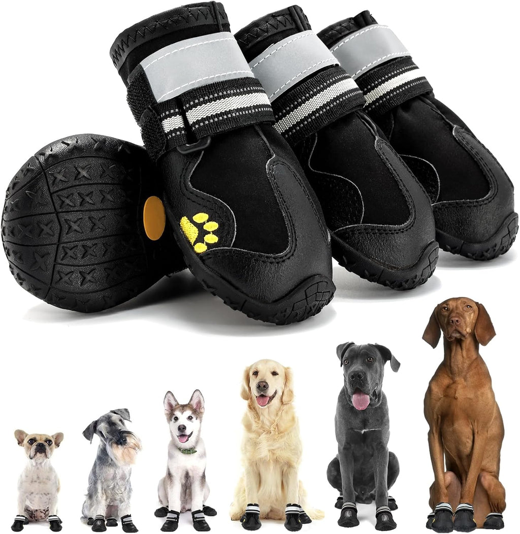 Dog Shoes, Dog Boots for Small, Medium & Large Dogs, Anti-Slip & Paw Protectors Pet Shoes for Indoor/Outdoor Walking on Summer Hot Pavement, Winter Snowy Day,Rainny Day (4PCS, Black)