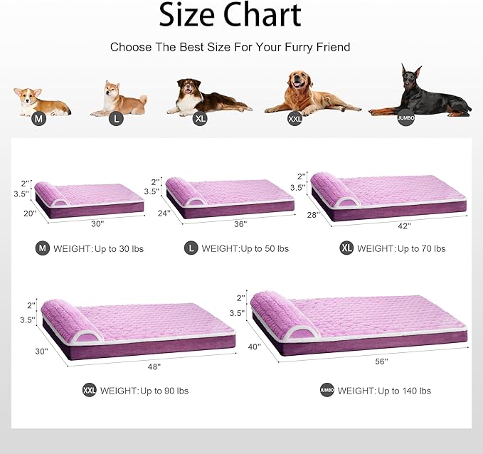 Orthopedic Dog Bed Medium Size Dog with Pillow 30''X20'', Waterproof Soft Comfortable Egg Crate Foam Pet Crate Beds Mat with Removable Washable Cover and Non-Slip Bottom, Lilac