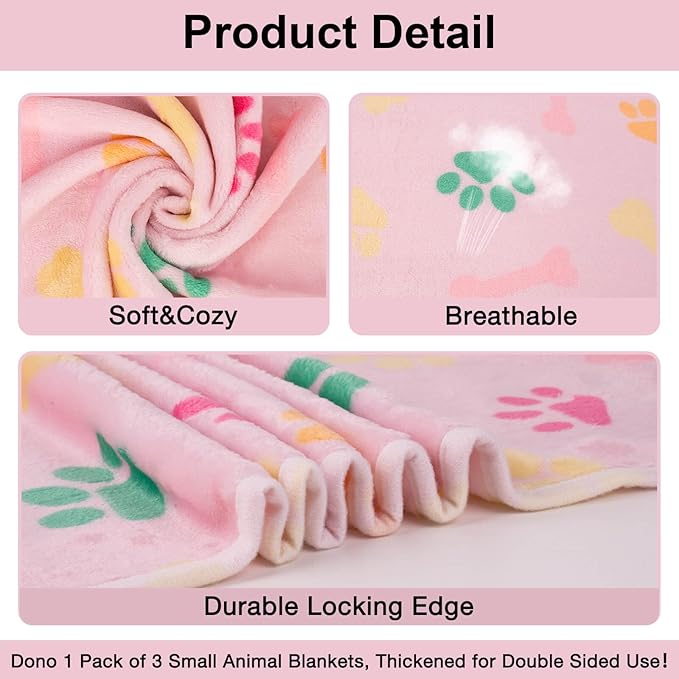 Dono 1 Pack 3 Dog Blankets for Small Dogs, Soft Fluffy Paw Print Pattern Fleece Pet Blanket Warm Sleep Mat, Puppy Kitten Blanket Doggy Mat for Dog Cat Kitten Doggy -23*16in (M(30*20"), Brown Bone)