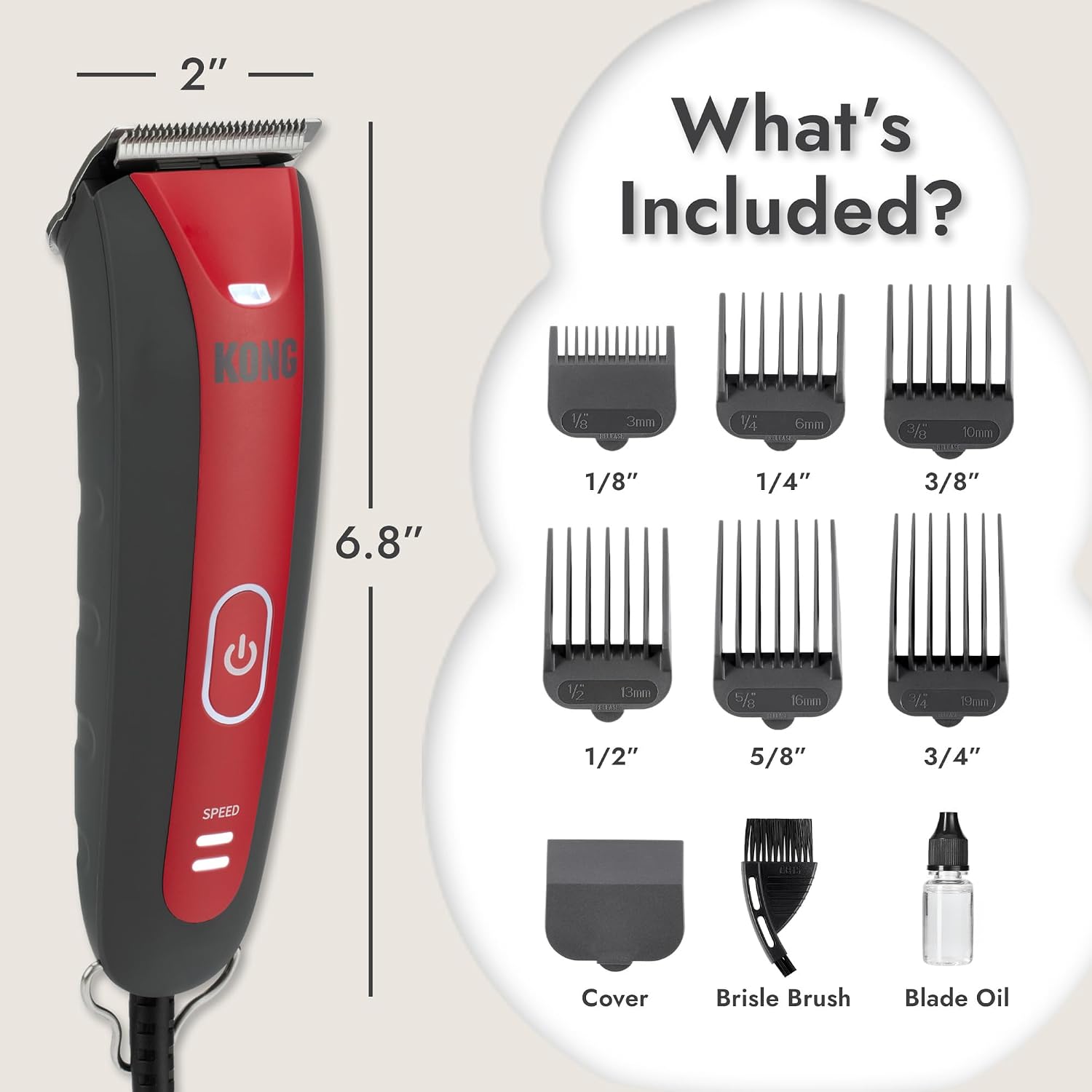 Kong 2-Speed Dog Clipper Grooming Kit Waterproof 6 Combs Medium Coat Types