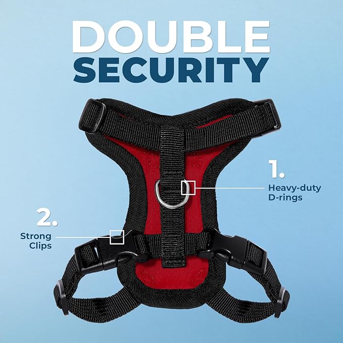 Voyager Escape-Proof Step-in Lock Cat Harness & 5ft Neoprene-Handle Leash Set All-Weather Mesh with Reflective Stitching for Small to Large Cats by Best Pet Supplies, Red/Black Trim, XS