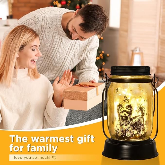 Yorkie Dog Gifts for Women/Men Yorkshire Terrier Solar Lanterns Mom Birthday Dog Lovers Lantern Pet loss Pet Memorial Lights Solar Garden Decoration for Yard, Patio,Backyard,Porch Torches Light