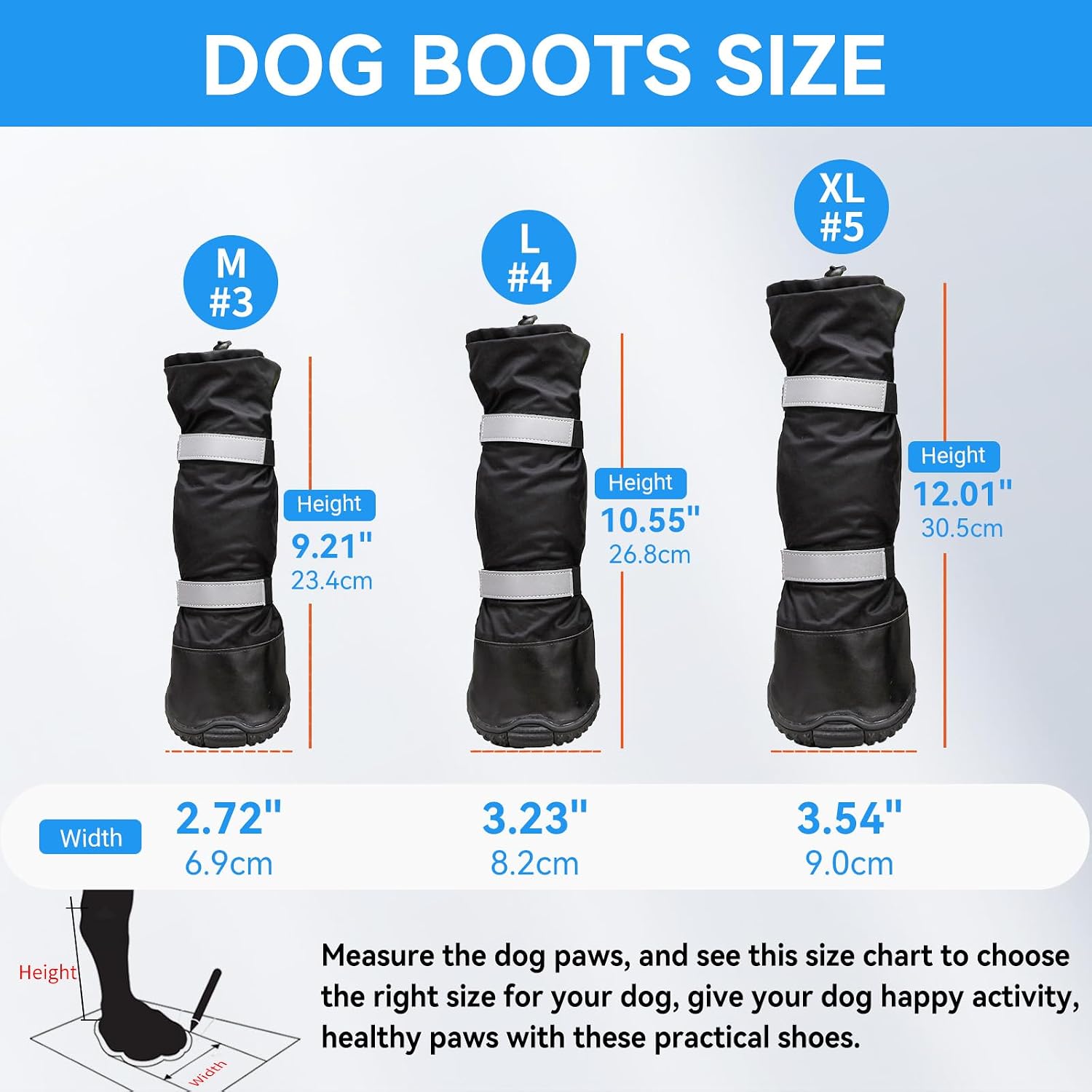 Enjoying Dog Winter Boots for Medium to Large Dogs, 4 PCS Anti-Slip Dog Rain Booties with Reflective Magic Tapes, Waterproof Boots for Long Legs Dogs, Warm Pet Shoes for Snowfield, Black, Size #3
