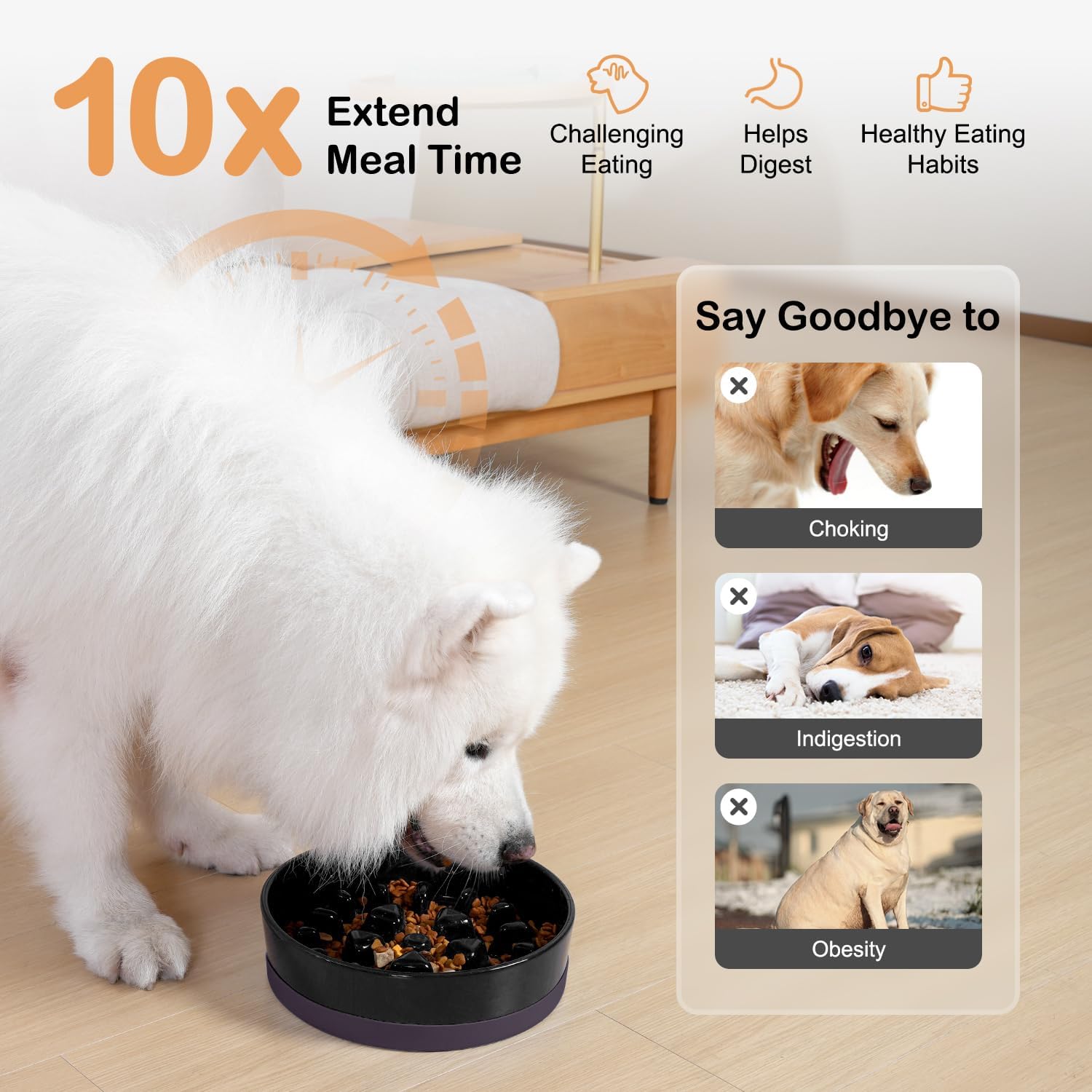 Sted Ceramic Slow Feeder Dog Bowls for Medium Large Breed | Slow Feeding Dog Bowl, Dogs Food Bowls for Fast Eaters, Puzzle Dogs Food Bowl with Silicone Base, Maze Black