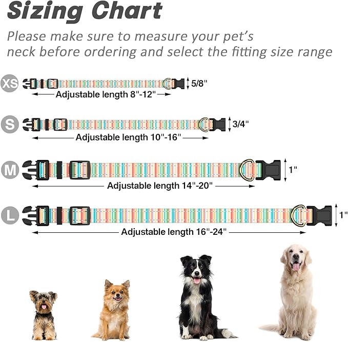 Reflective Dog Collar, Cute Dog Collar for Medium Dogs, Soft Nylon Puppy Collar for Boy and Girl Female Dogs, Adjustable Pet Collars with Quick Release Buckle, Colorful Watercolor Art