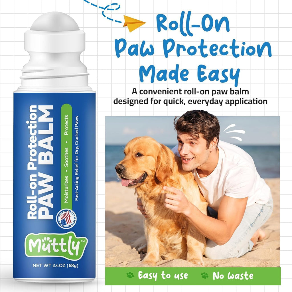 Roll-On Dog Paw Balm, Dog Paw Protector for Hot Pavement & Snow, 2.4 oz Wax | Non-Toxic, Food-Grade, Natural Dog Paw Moisturizer for Dry, Cracked Paws, Lick Safe Paw Balm, Easy-to-Apply Paw Wax for Dogs