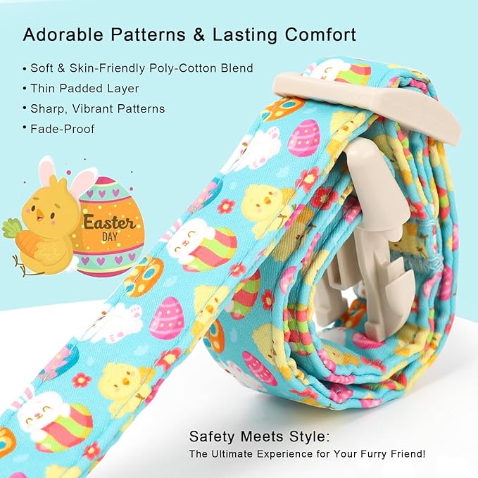 Easter Dog Collar for Giant Large Dogs - Cute Easter Egg Hunt Dog Collars for Boy Girl Dogs, Playful Bunny & Chick Print, Lightweight Adjustable Spring Holiday Dog Collar XL