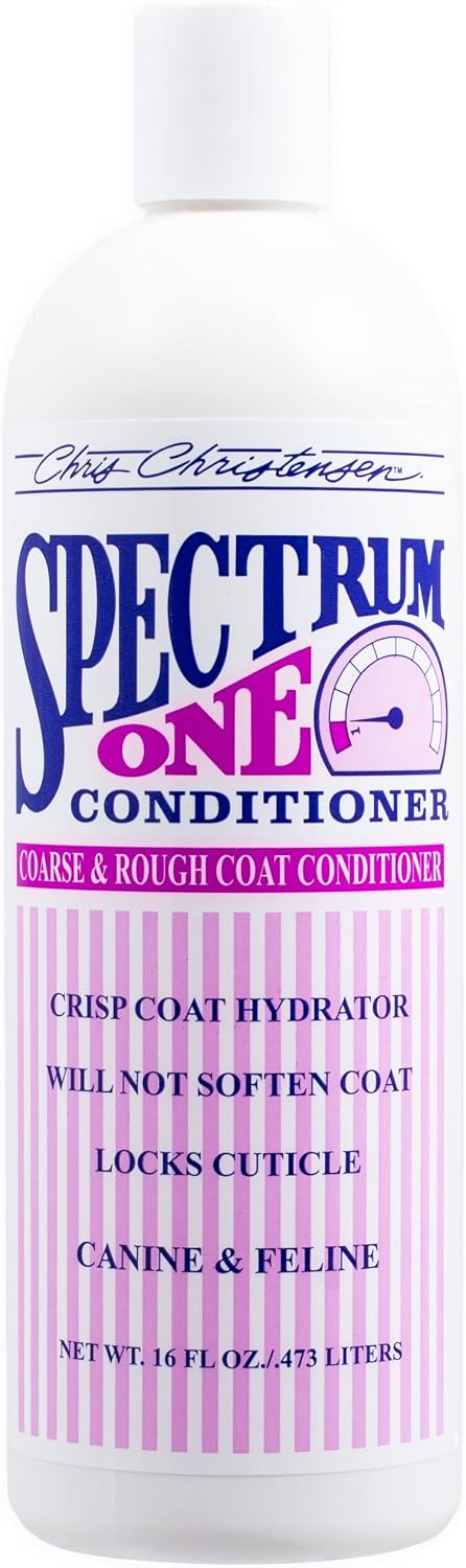 Chris Christensen Spectrum One Dog Conditioner, Coarse and Rough Coat, Groom Like a Professional, Repairs and Protects, Maintains Inner Cortex Hydration, Made in the USA, 16 oz