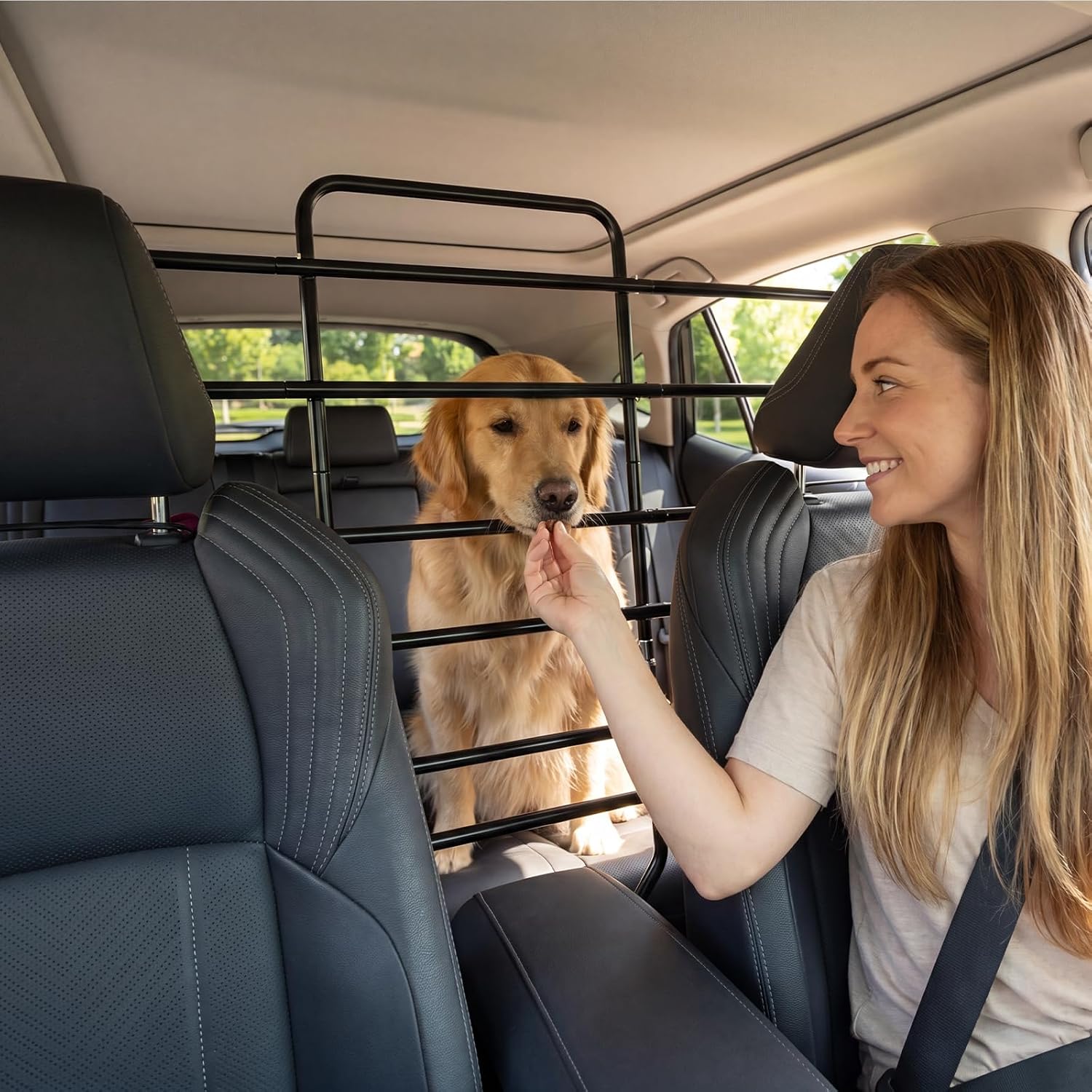 Dog Car Barrier,45"–63" Width Adjustable with 5 Hooks | Easy to Assemble and Install Dog Car Barriers Fits Well in Various Vehicles Adjustable with Seat Movements Recycled Materials